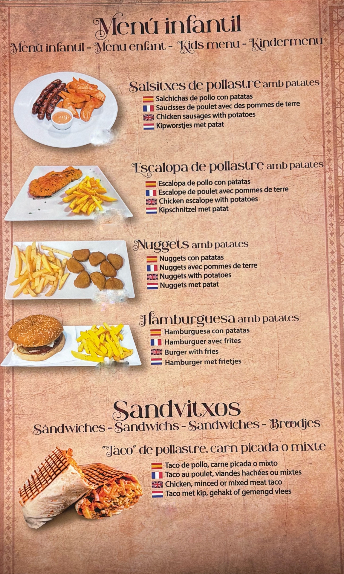 Carta — Menú infantil y sándwiches