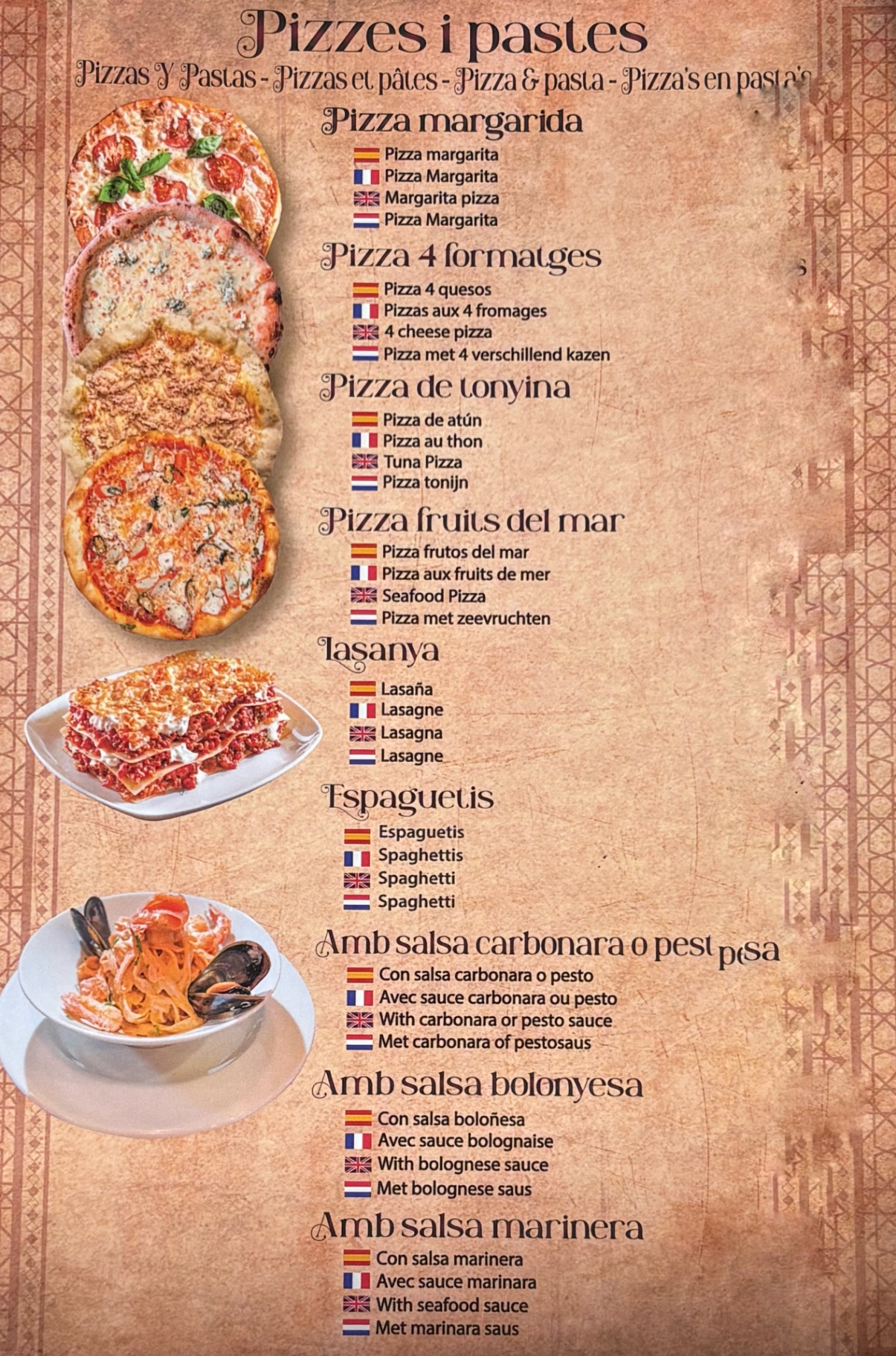Carta — Pizzas y pastas