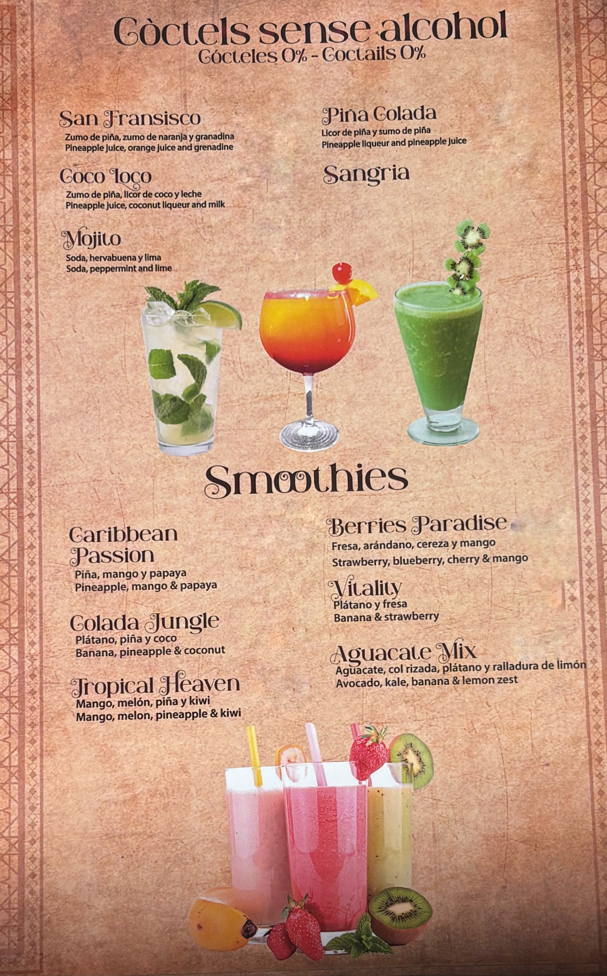 Carta — Cócteles sin alcohol y smoothies
