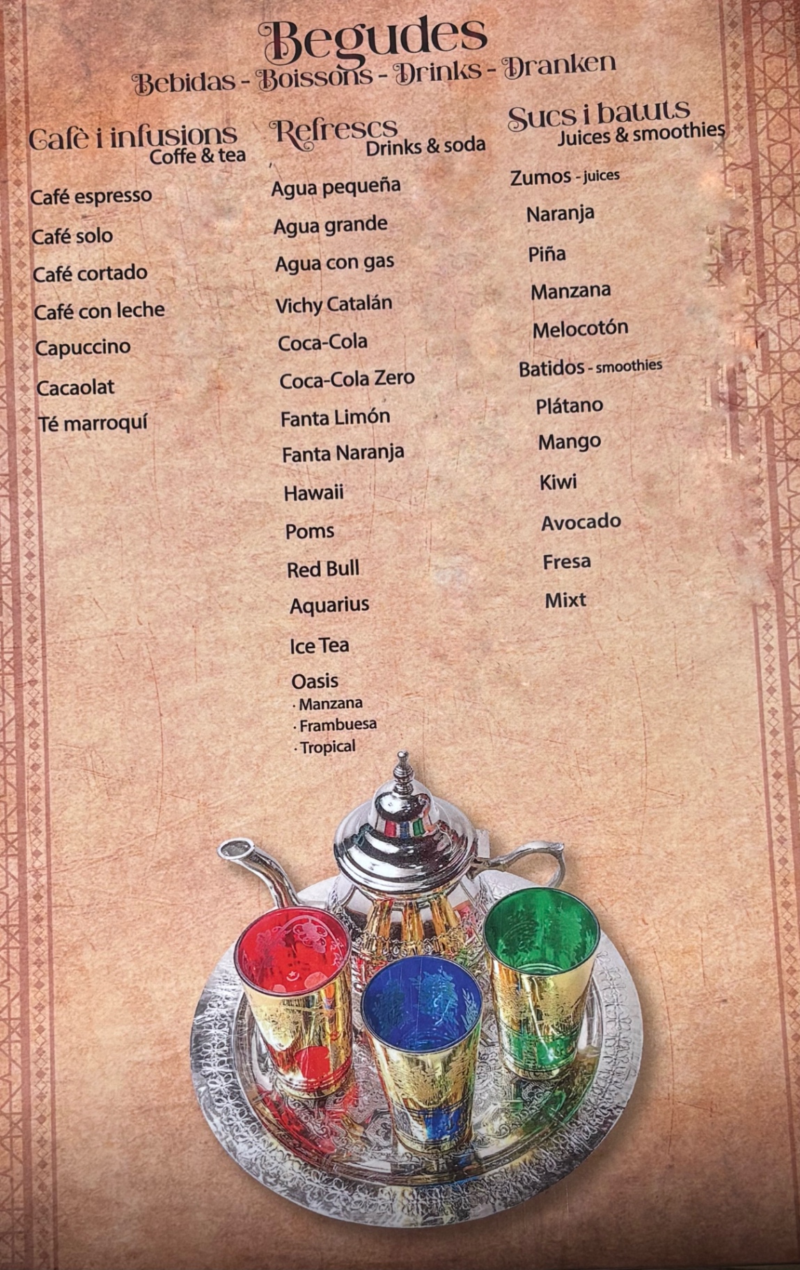 Carta — Bebidas, cafés e infusiones